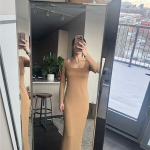 Chic Long Sleeve Tan Dress